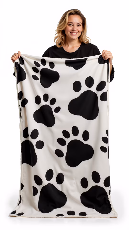 Woman Holding Paw Print Blanket
