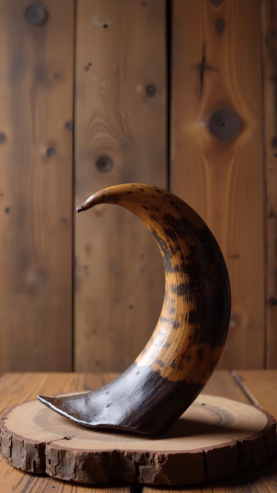 Wooden Horn on Wooden Base