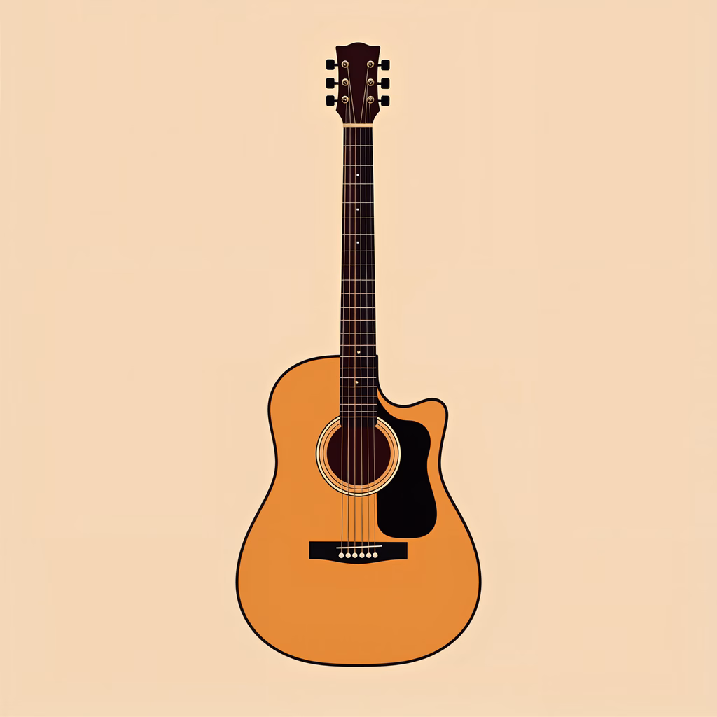 Minimalist illustration of a wooden acoustic guitar against a neutral background.