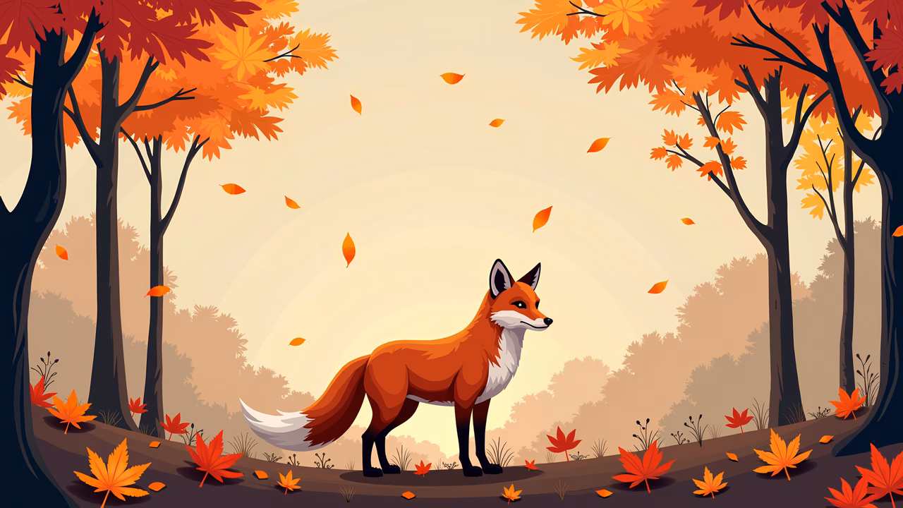 A fox in a tranquil autumn forest setting