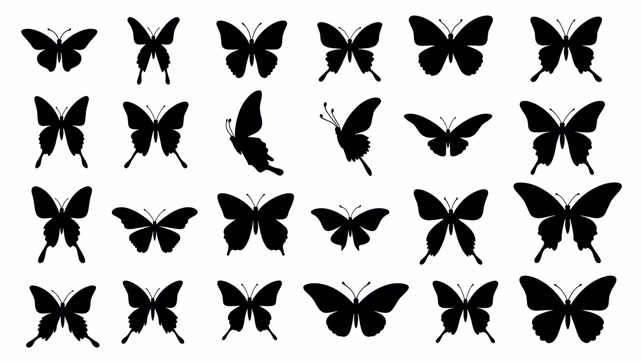Minimalist butterfly silhouettes on a white background