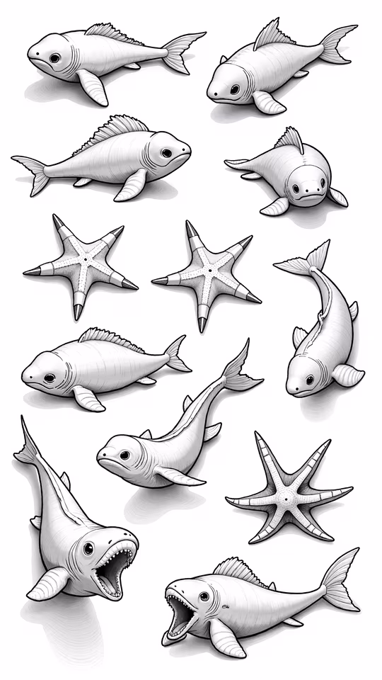 Cartoon Fish and Starfish