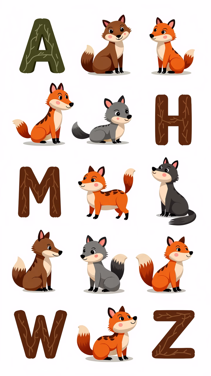 Bright and playful fox alphabet for children’s education.