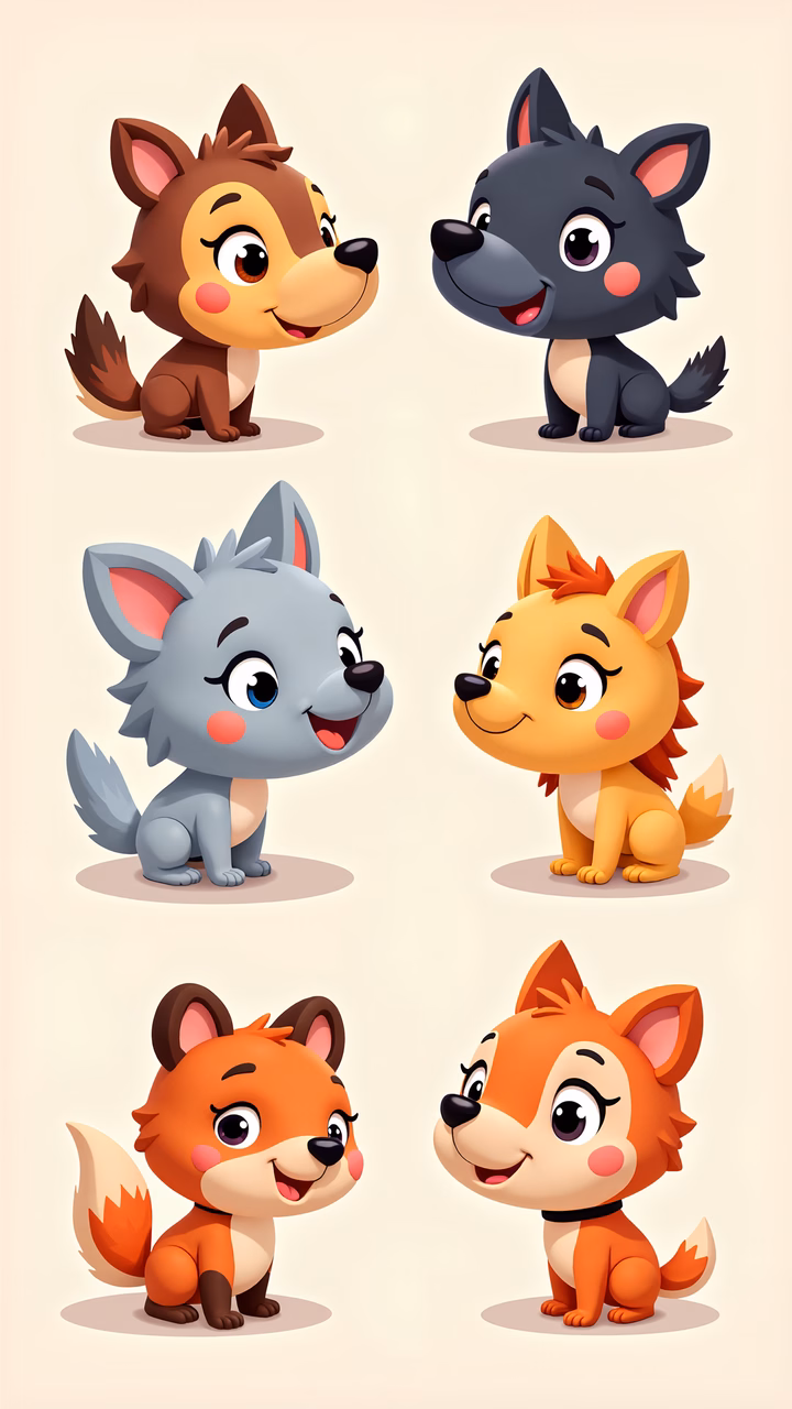 Cute cartoon foxes in pastel colors, perfect for children's art.