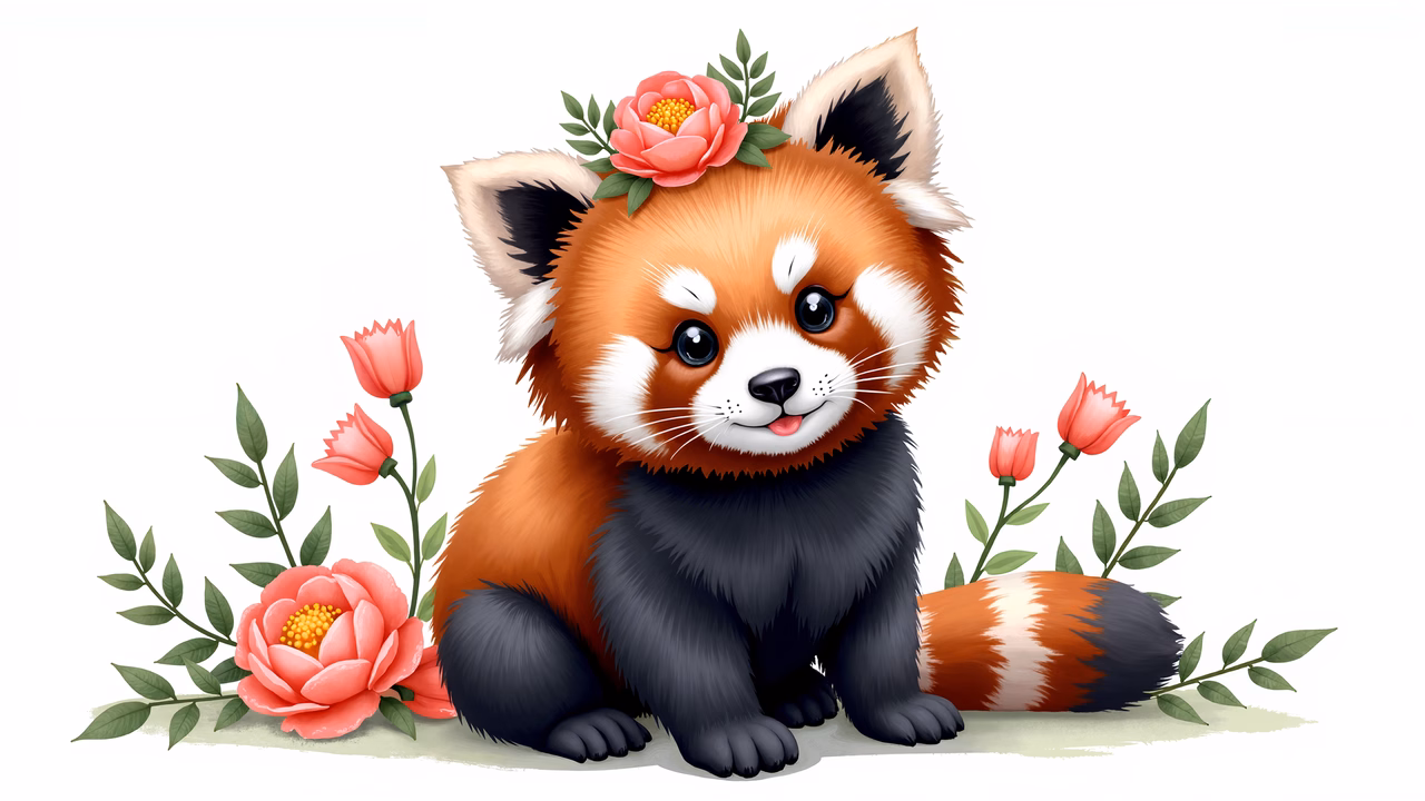 A cute red panda surrounded by flowers, perfect for nature lovers and animal enthusiasts.