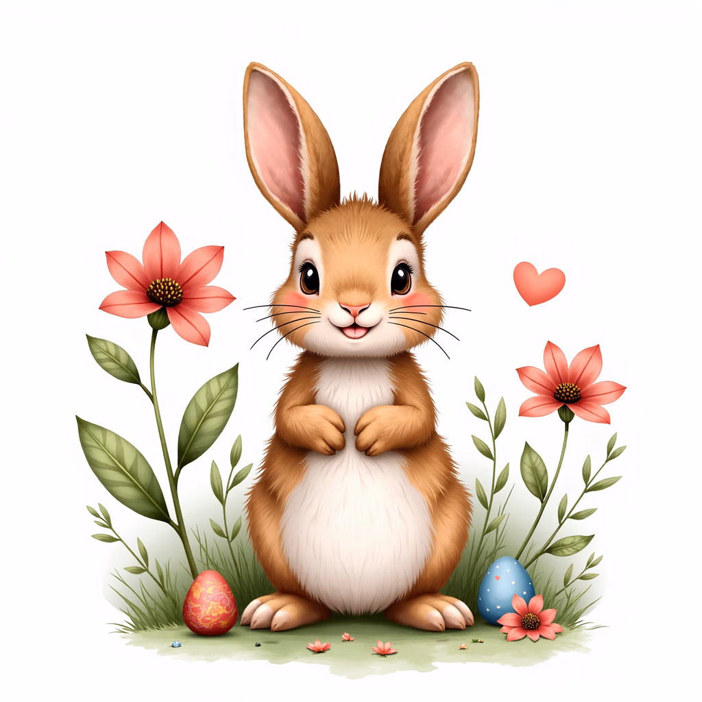 Cute Easter bunny with flowers and eggs, celebrating springtime joy.