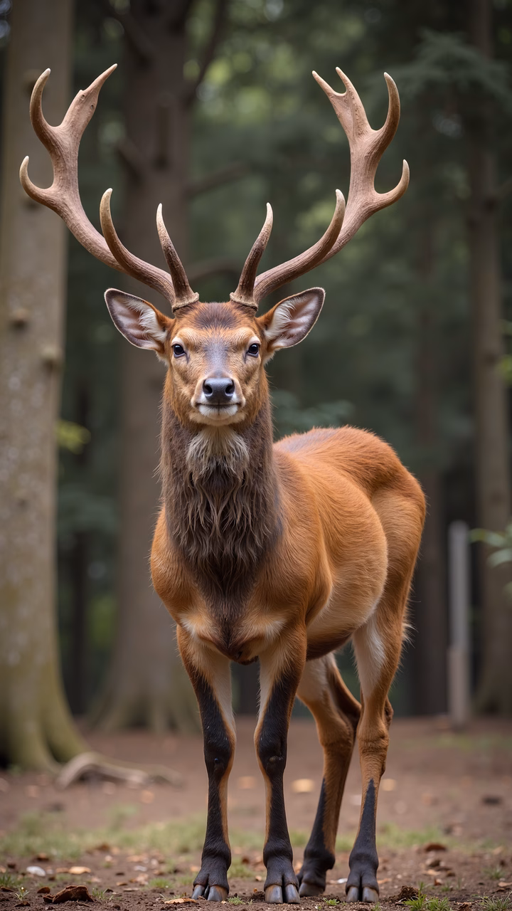 A close-up of a deer in a forest setting, showcasing its natural beauty and serene environment.