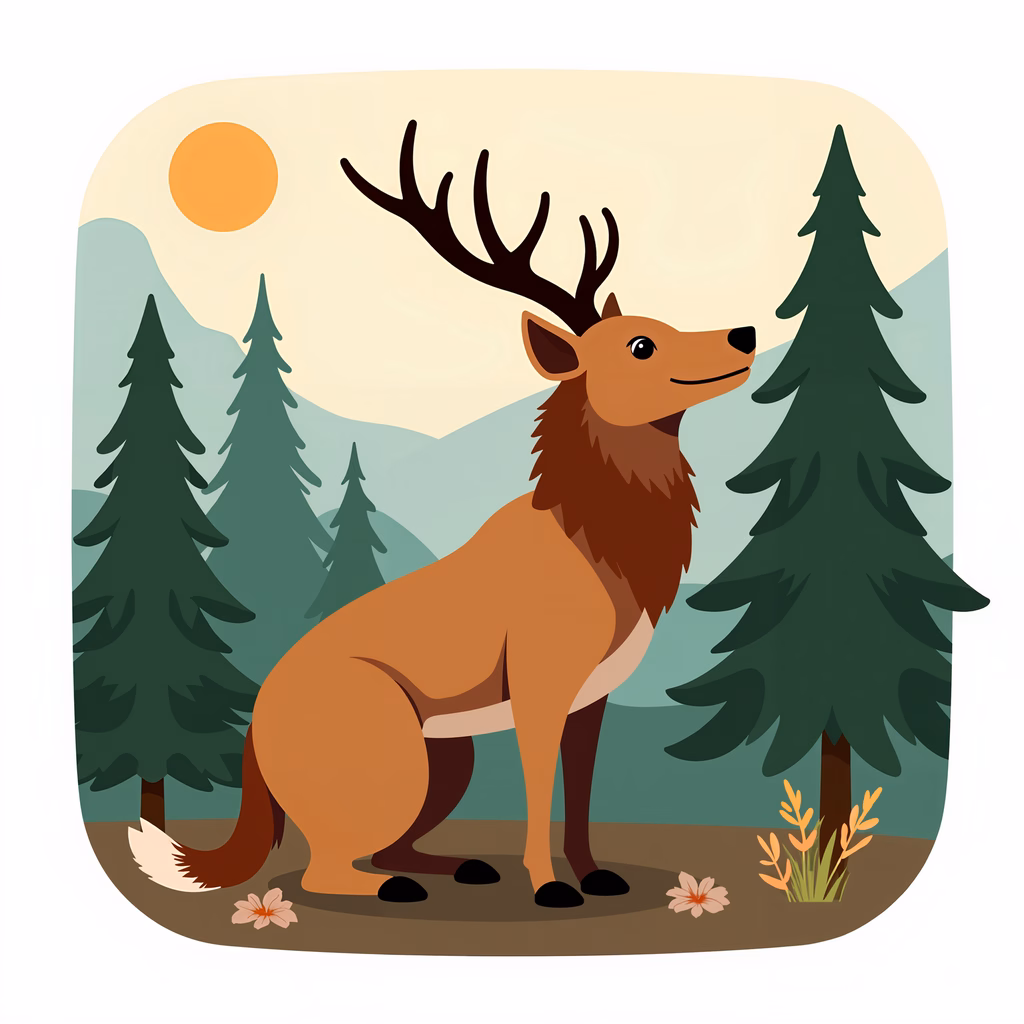 A peaceful forest scene featuring a deer in a natural setting.