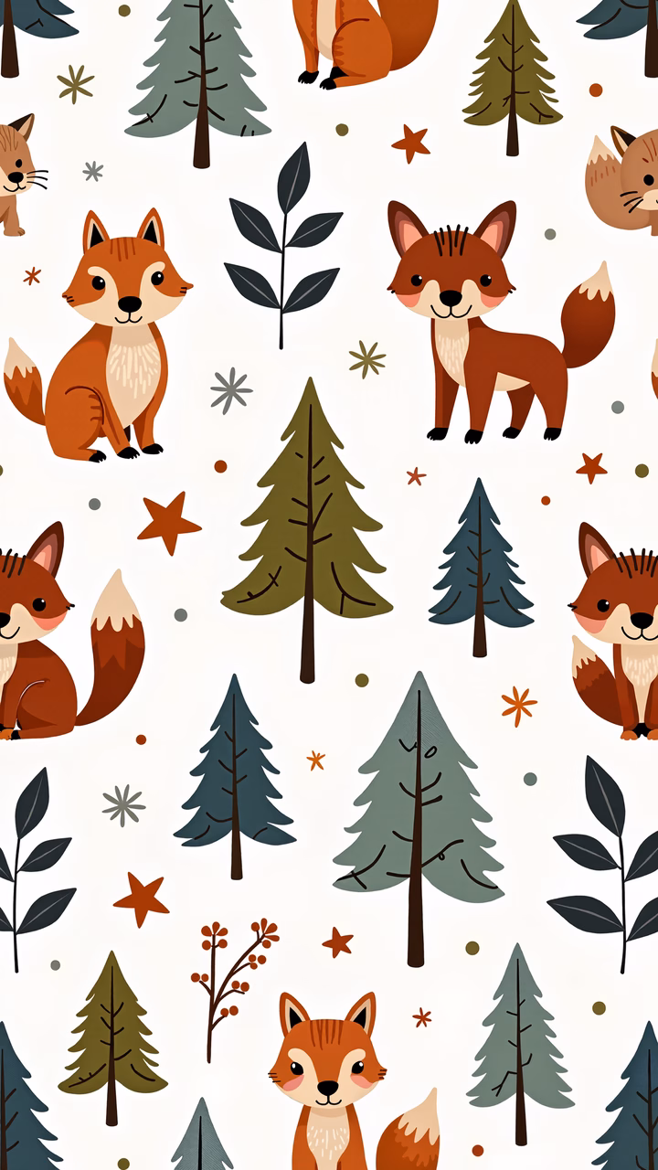 Cute cartoon foxes in a forest setting, perfect for children’s art.