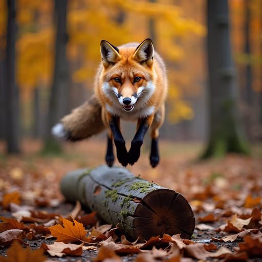 Fox Leaping Over Log