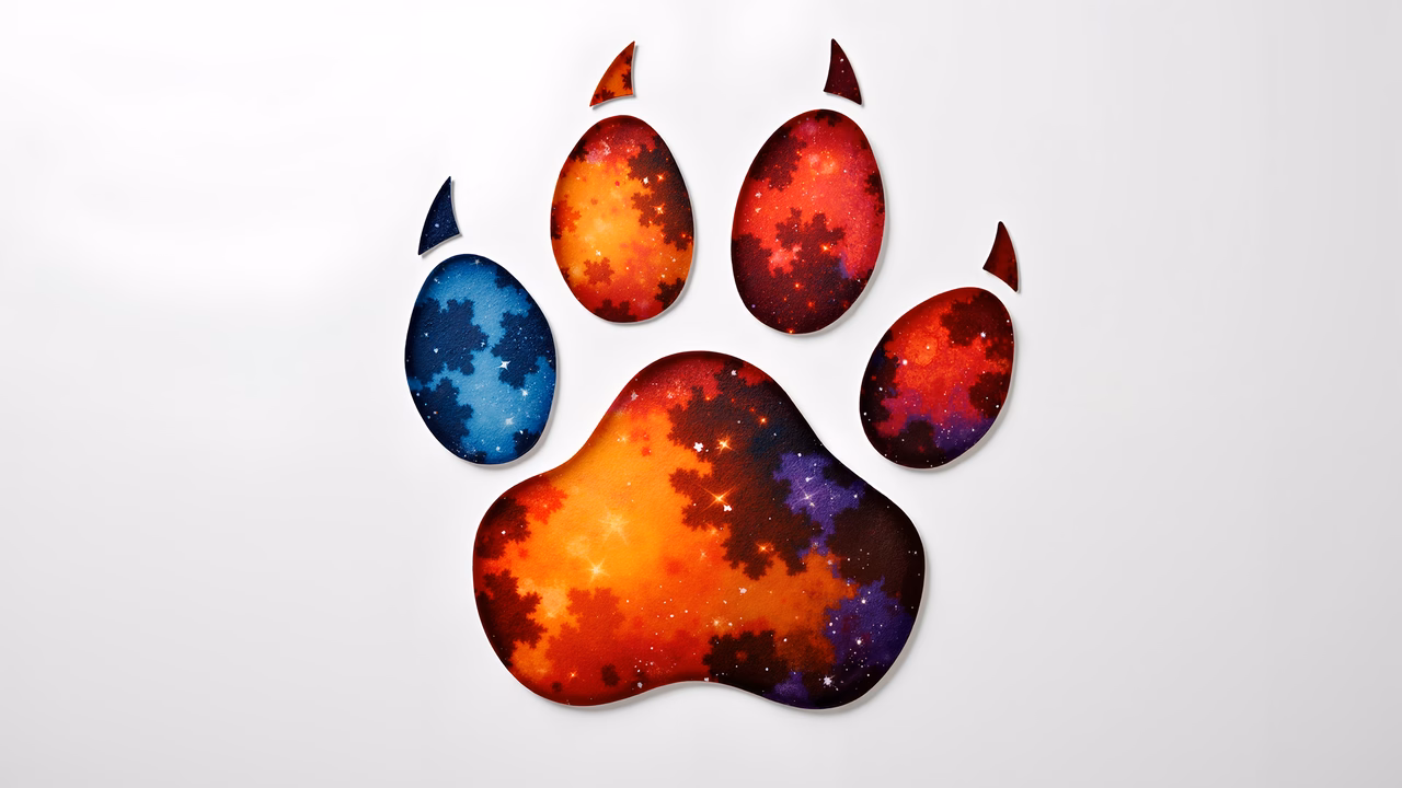 A cosmic paw print with vibrant galaxy patterns.