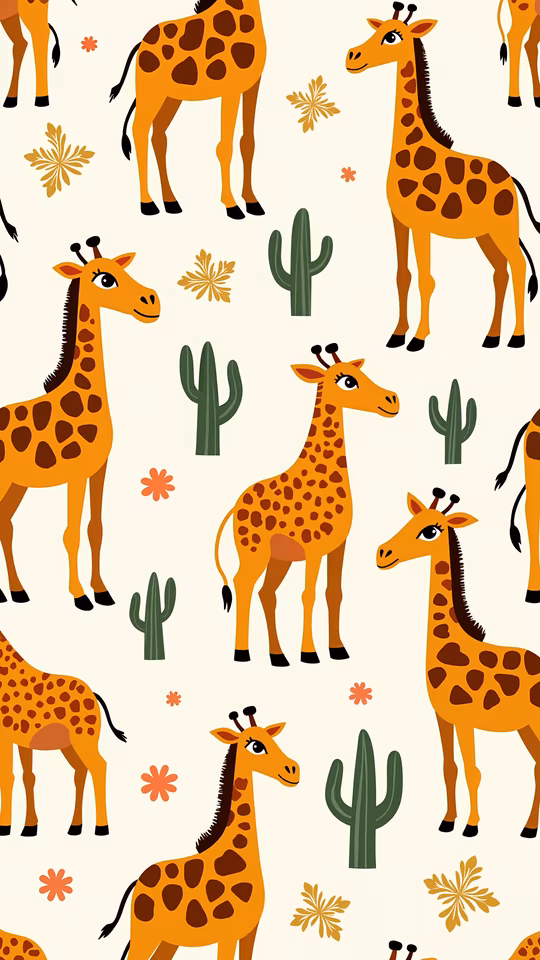Giraffes and Cacti Illustration
