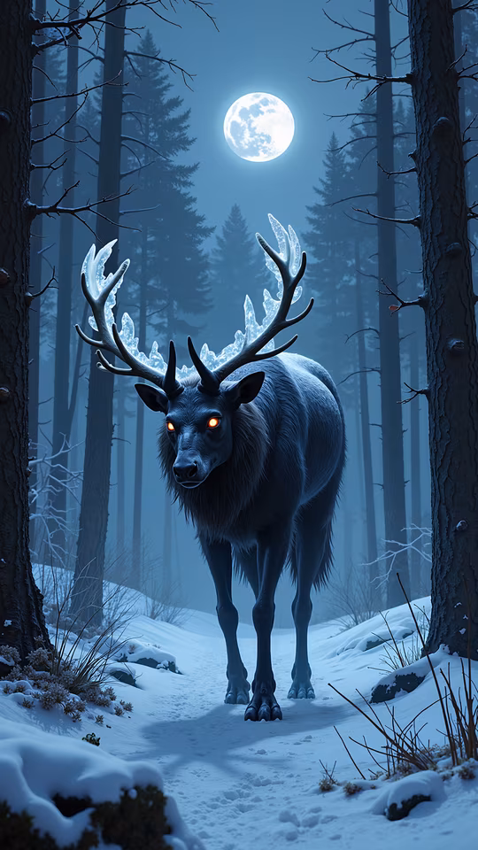 Icy Elk in Moonlit Forest