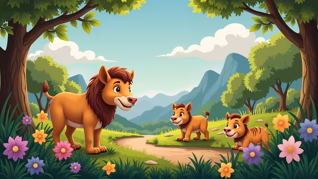 Lion Family in a Forest
