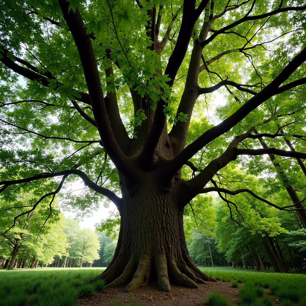 A majestic tree stands tall, symbolizing strength and life amidst a serene natural setting.