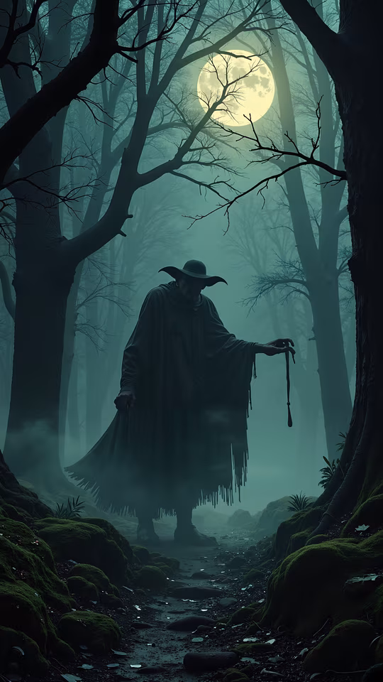 Mysterious Figure in the Moonlit Forest