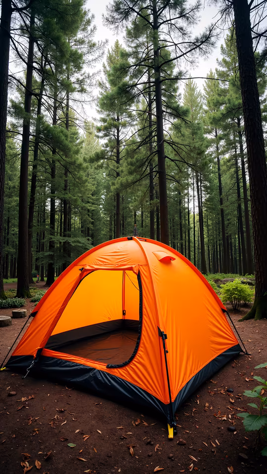 Orange Tent in the Woods