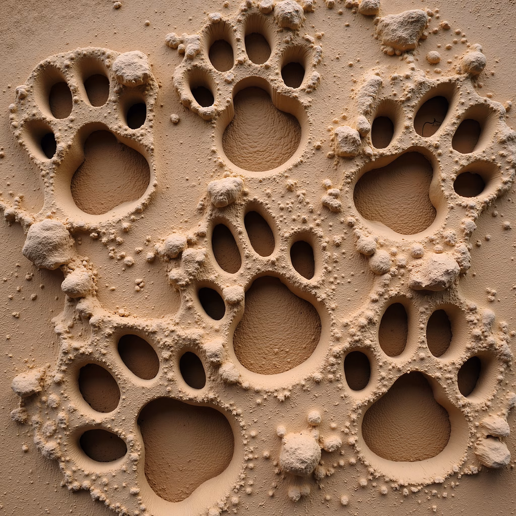 Intricate paw prints in sandy terrain, evoking tranquility and natural beauty.