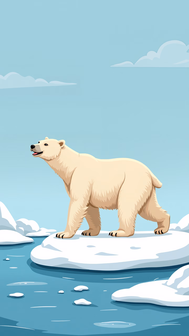 A serene polar bear illustration set against a calm icy backdrop.