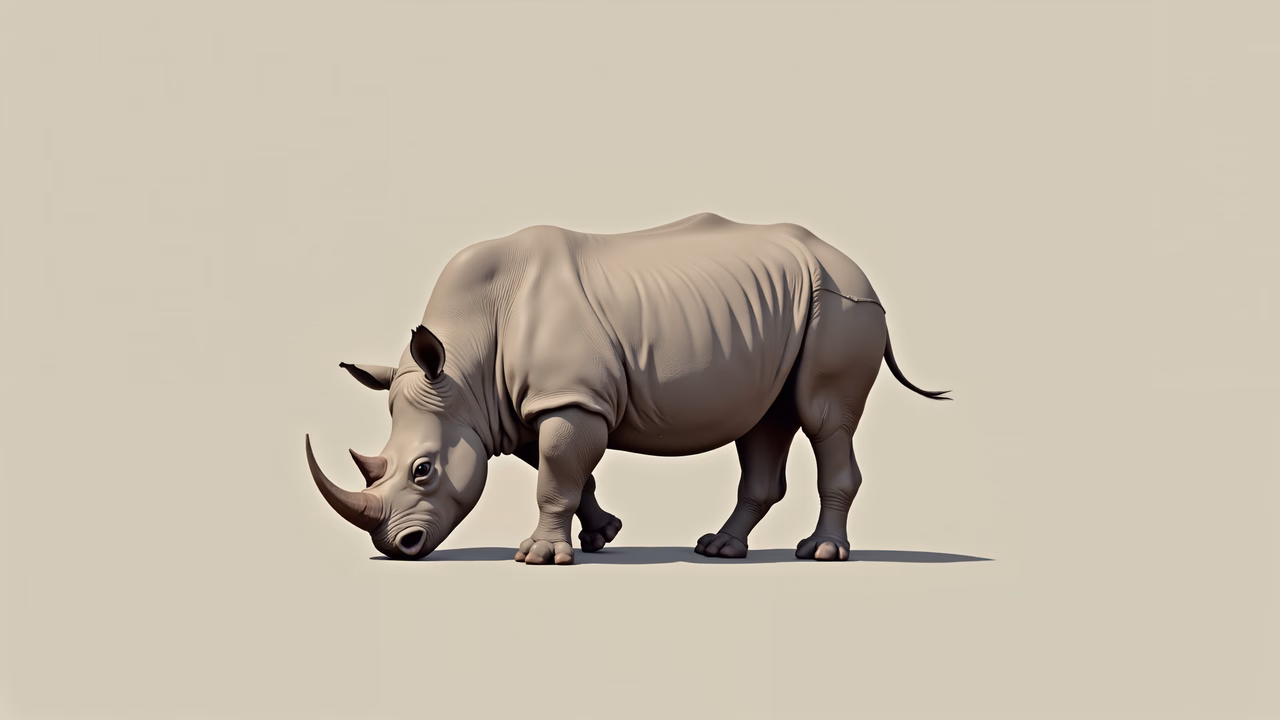 Realistic rhino illustration, serene and naturalistic.