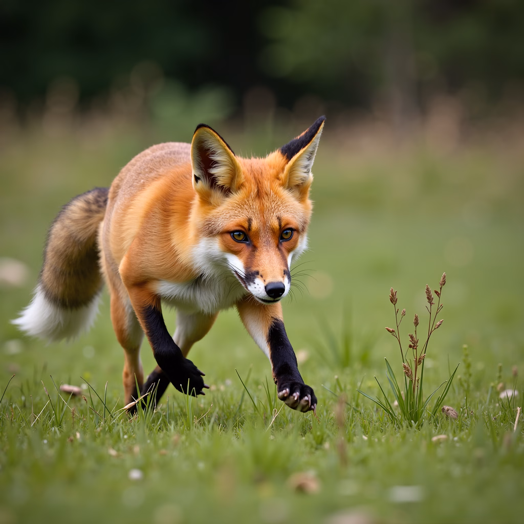 Dynamic close-up of a red fox in motion, showcasing vibrant fur and natural surroundings.