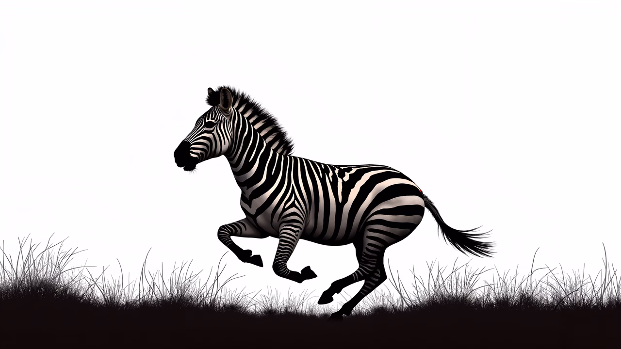 Dynamic zebra illustration in black and white, showcasing speed and grace.