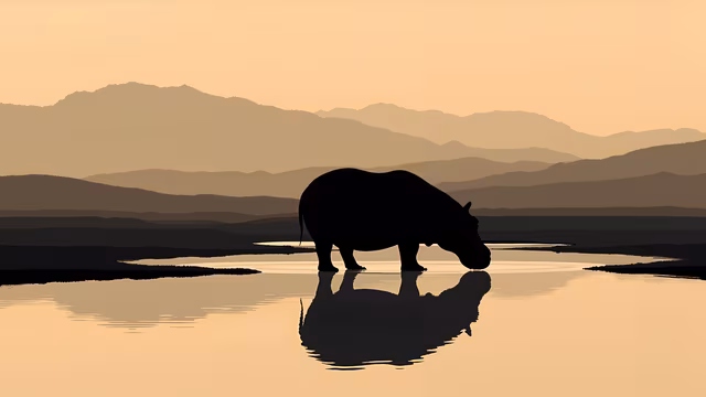 Silhouette Hippo Reflection