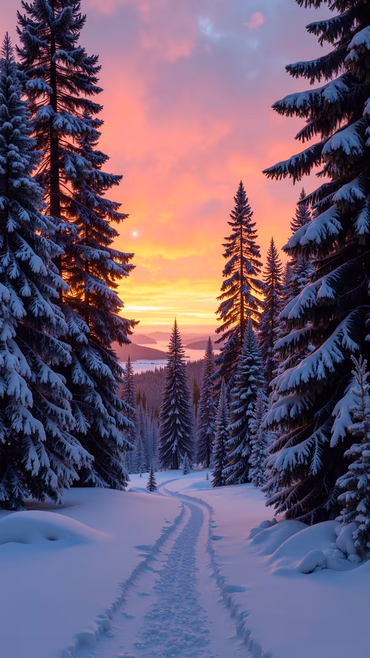 Snowy Pathway Sunset