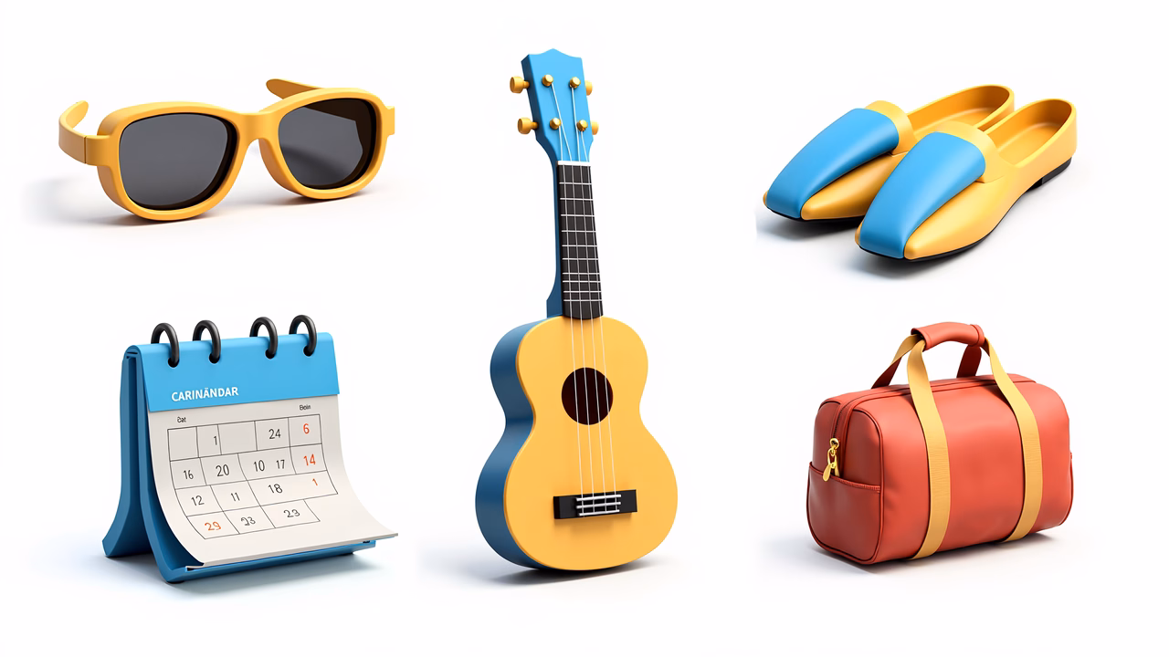 Bright summer accessories in a cheerful illustration.