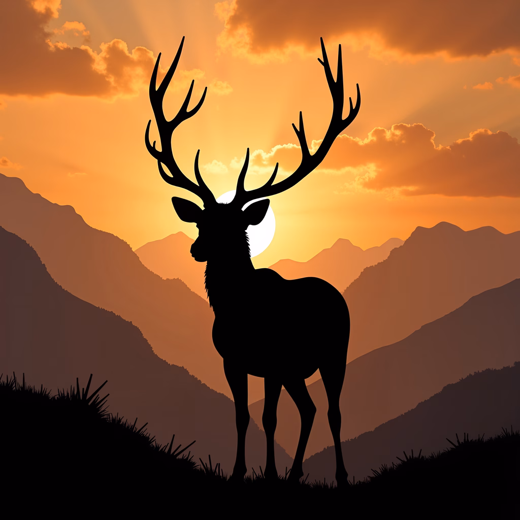 Silhouetted deer against a dramatic sunset, capturing the essence of nature's beauty.