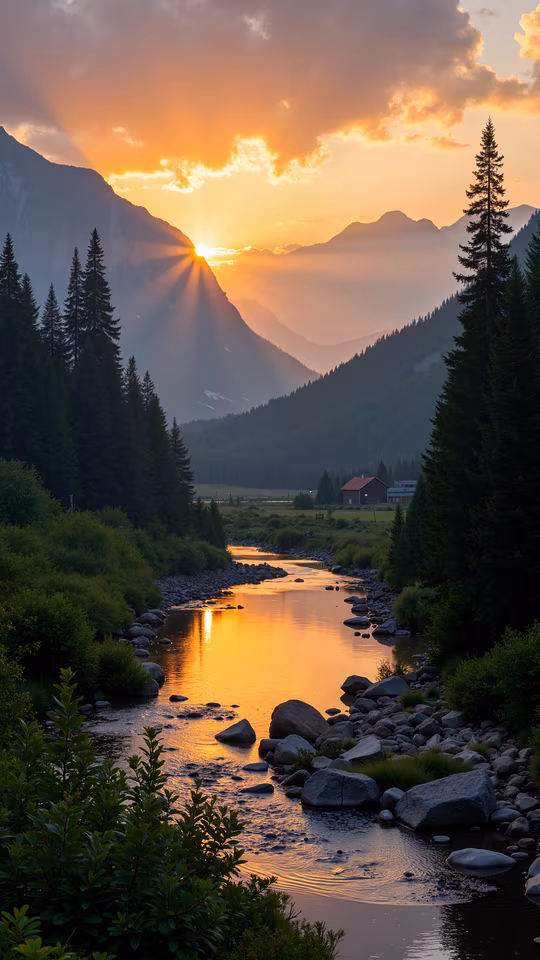 Sunset Over the Mountain Stream