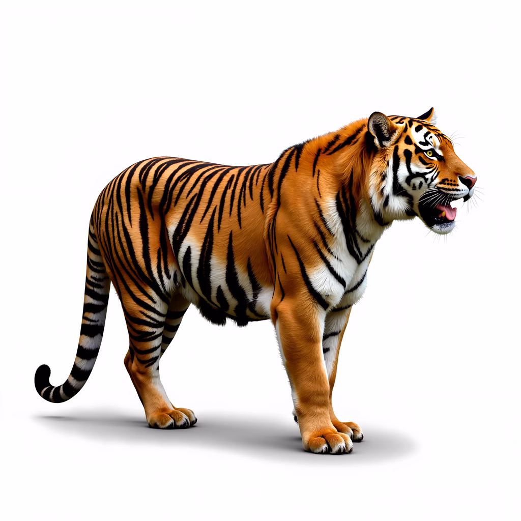 Detailed illustration of a roaring tiger in vibrant orange and black stripes.