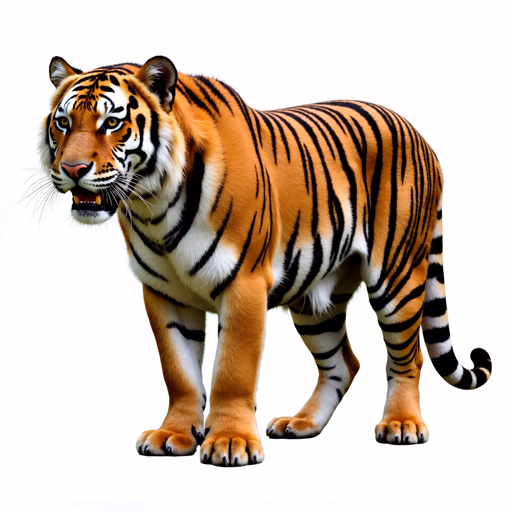 Majestic tiger in vibrant orange and black stripes, detailed illustration.