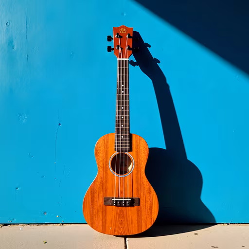 Ukulele Against a Blue Wall