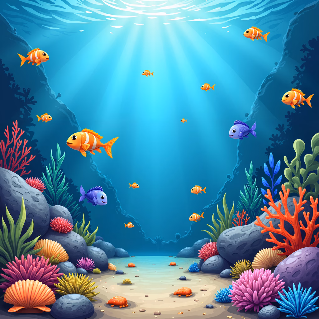 A serene underwater world teeming with colorful marine life and coral reefs, bathed in natural light.