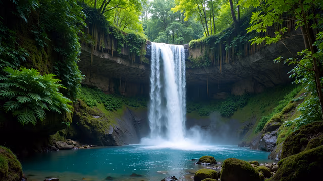Waterfall in Lush Forest