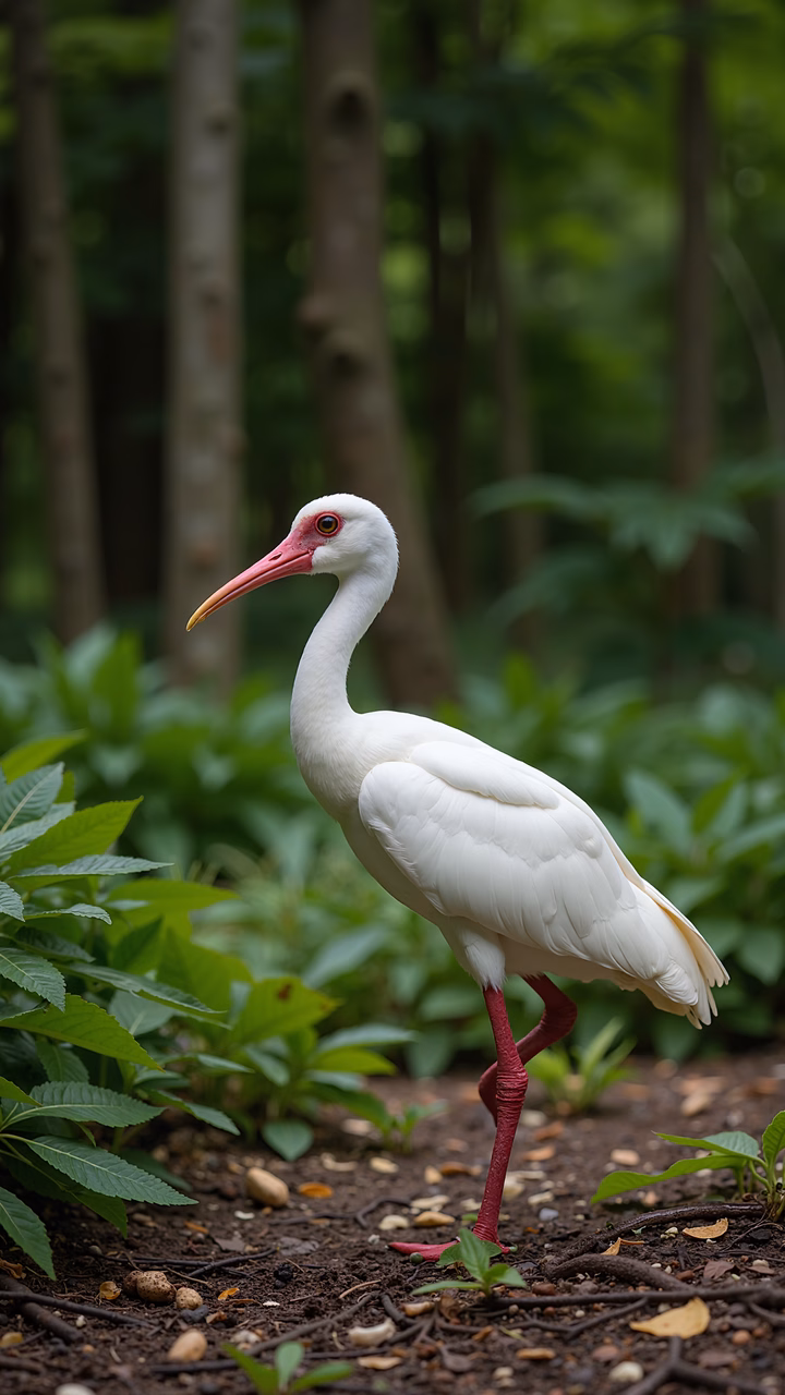 A peaceful white bird amidst nature's green hues.
