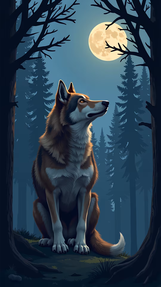 Wolf in the Moonlit Forest