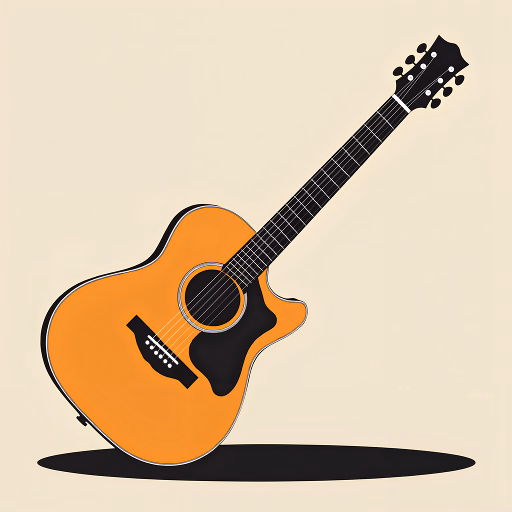 Minimalist illustration of an acoustic guitar in warm tones.