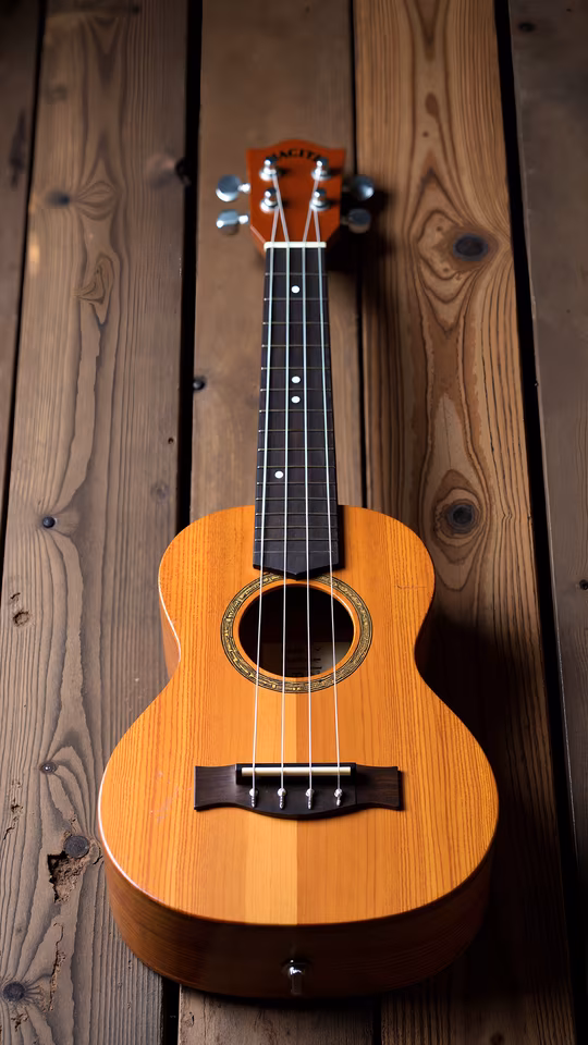 Acoustic Ukulele on Wooden Surface
