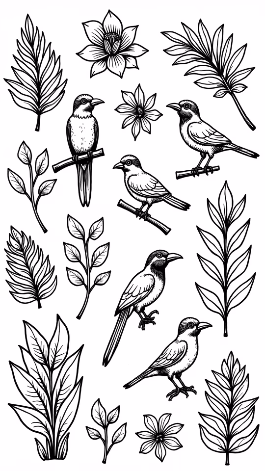 Birds and Leaves Illustration