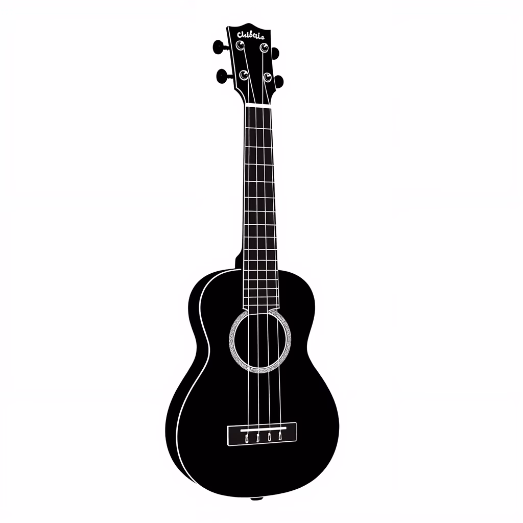 Minimalist black ukulele silhouette on white background