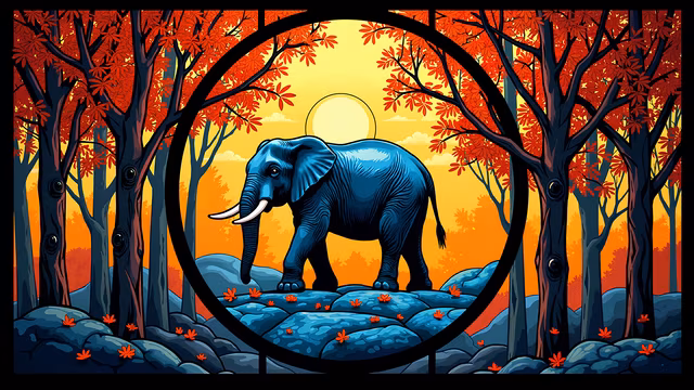 Blue Elephant in a Red Forest