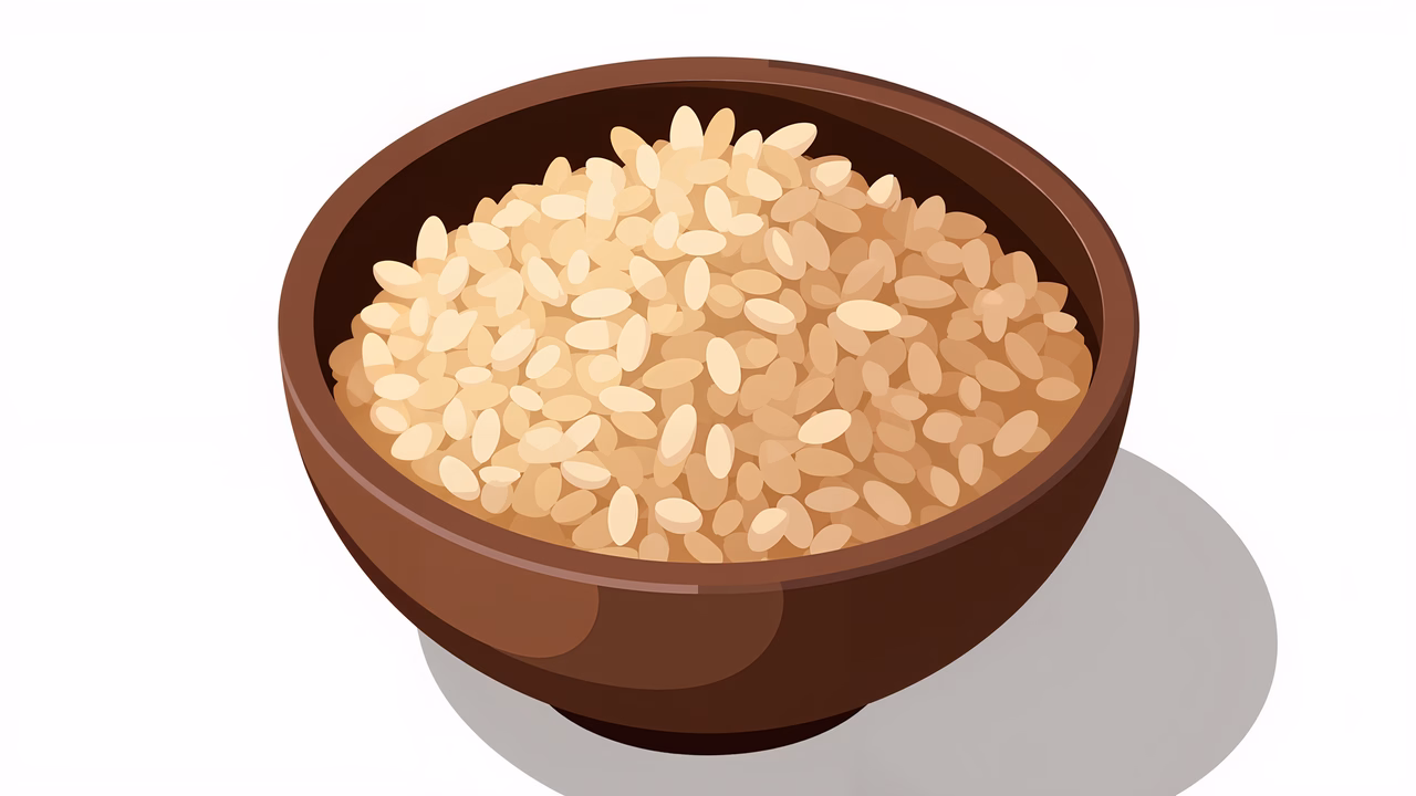 Minimalist illustration of a bowl filled with golden rice.