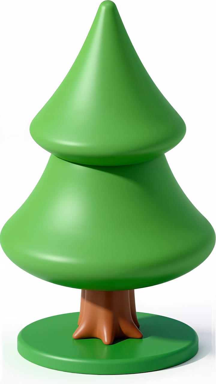 Vibrant, cartoon-style Christmas tree with festive tones and playful design.