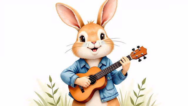 Cartoon Rabbit Playing Guitar