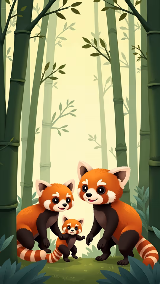 Cartoon Red Pandas in Bamboo Forest
