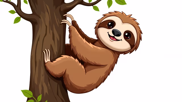 Cartoon Sloth Climbing Tree