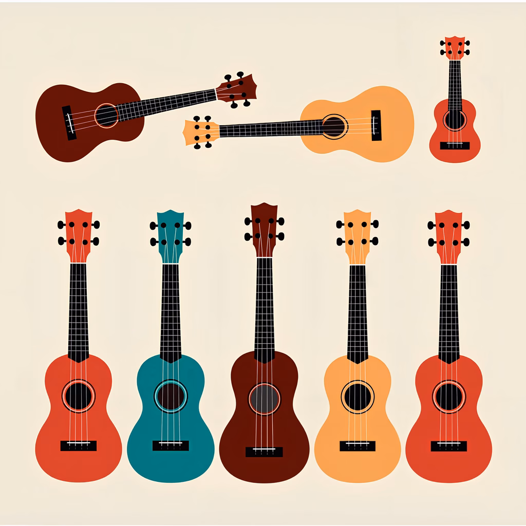 Vibrant ukuleles illustration perfect for music enthusiasts and home decor.