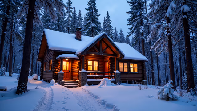 Cozy Log Cabin in Winter